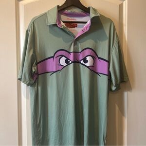 Ninja turtle Donatello Nickelodeon Men's Green and Purple Polo Shirt Mens Lg